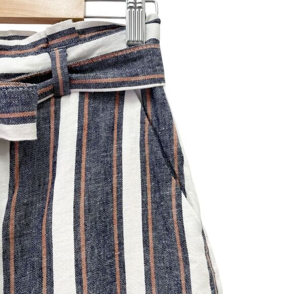 Banana Republic Blake Linen Cropped Pants Size 4 Wide Leg Gray White Tan Stripe - Picture 9 of 14